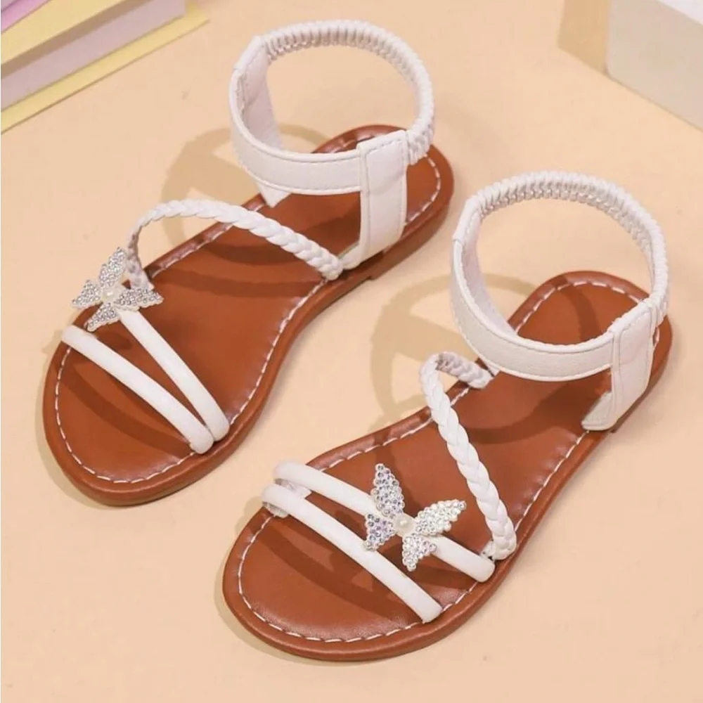 NWT,Tai Zhou Yaohong‎ Trade Co. LTD, Kids Flat Sandals Size 11.5, White&Brown